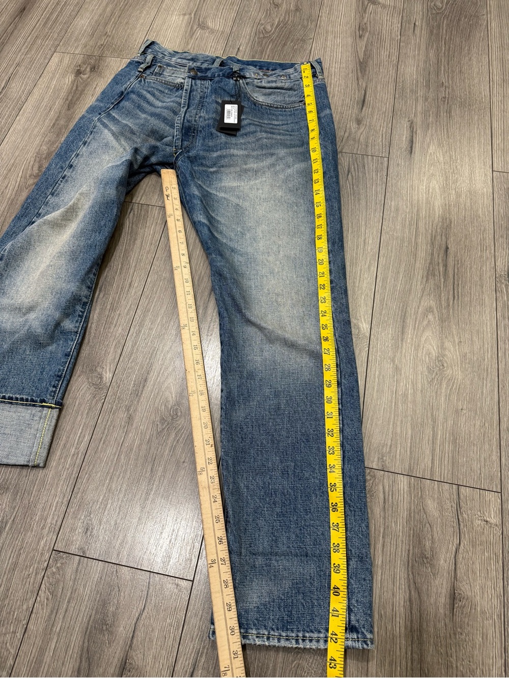 LIMITED NWT R13 Cuffed Crossover Straight Leg Jeans Estin Selvedge Blue Sz 28 - Picture 7 of 15